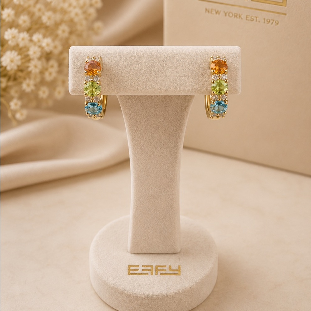 Effy Multicolour Gemstone Hoop Earrings gold plated 925 Sterling silver new